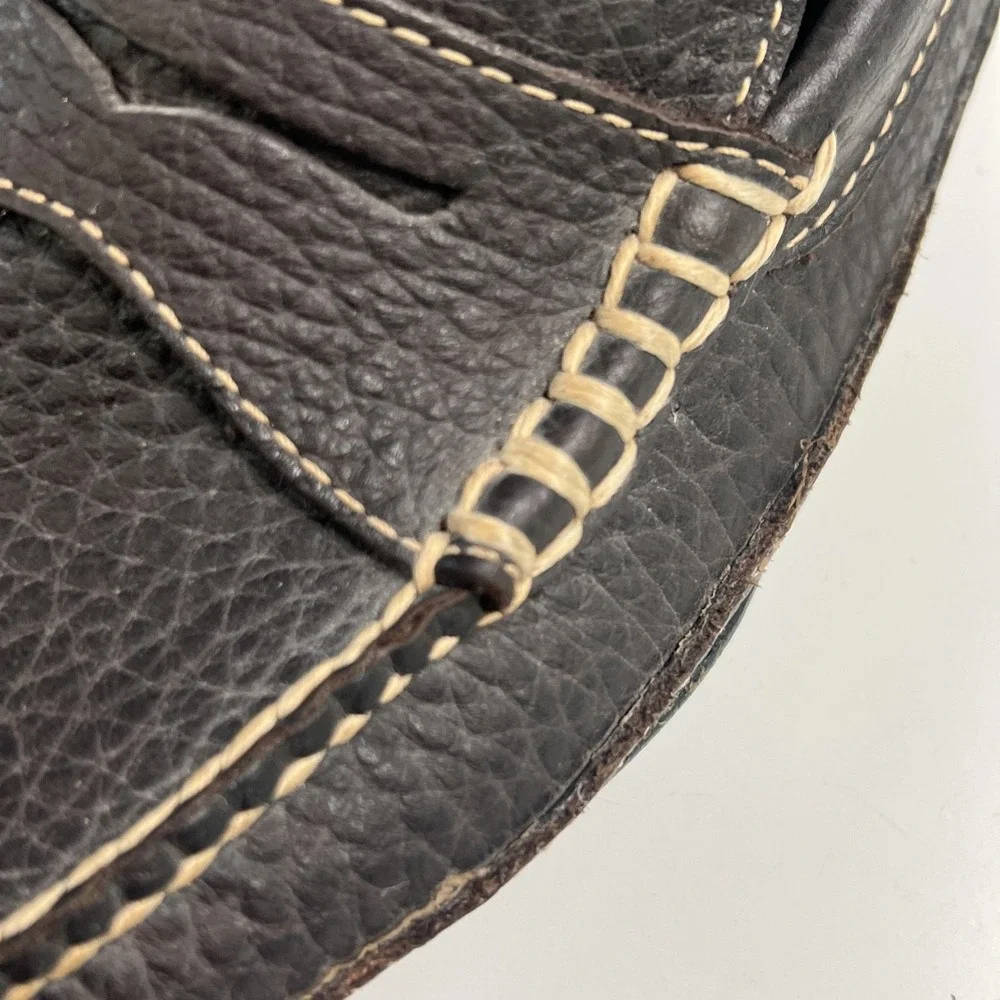 LL Beans Allagash Bison Leather Boat Moc Penny Loafers Mens Size 9.5 D Brown